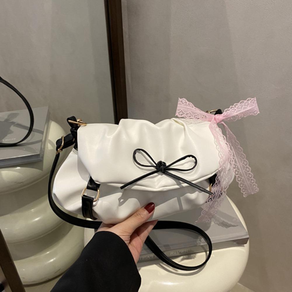 Сумка подмышку из ПУ кожи в стиле балеткор, плиссированная, с бантом и кружевом, Y2k, сумки на плечо, для девочек/женщин