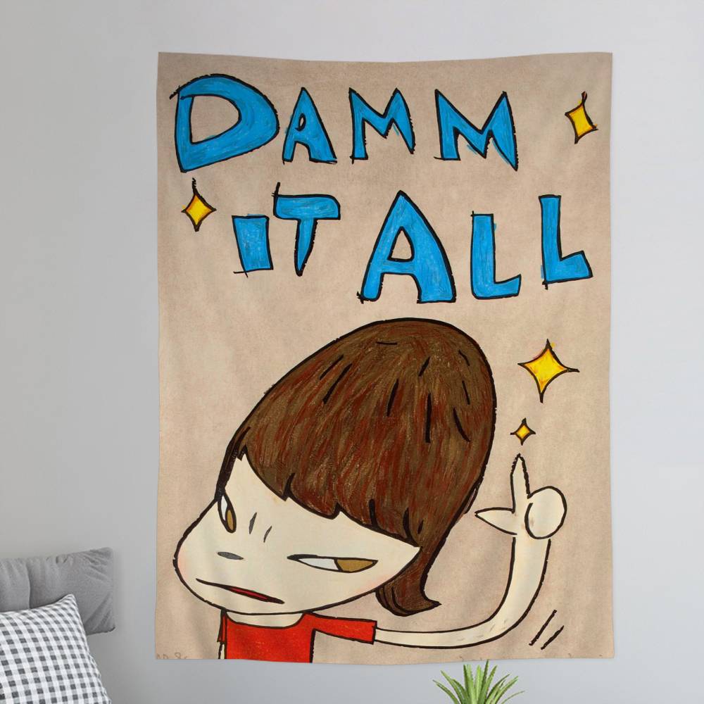 Yoshitomo Nara DIY Wall Tapestry Hippie Flower Wall Carpets Dorm Decor Wall Art Decor