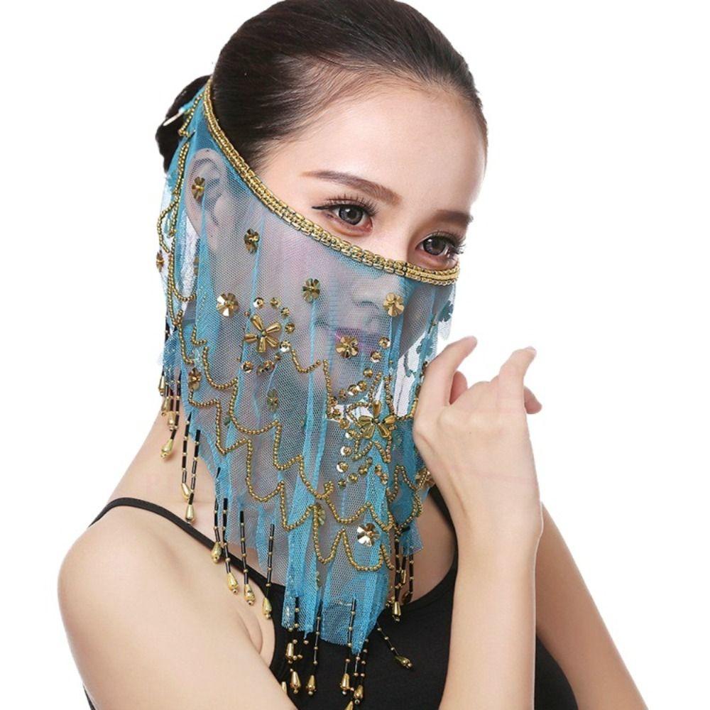 Party with Beaded Belly Dancing Veils Indian Belly Dance Veil Costumes Mesh Face Veil Face Veil