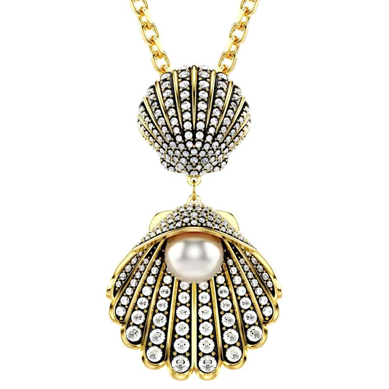 Swarovski Idyllia Pendant with Two Shells Crystal Necklace Women's Gold 5689197