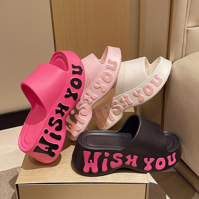 Сандалии на платформе для женщин - для активного отдыха, увеличивающие рост, модные, высококачественные, нескользящие, с буквенным принтом, пляжные повседневные сандалии