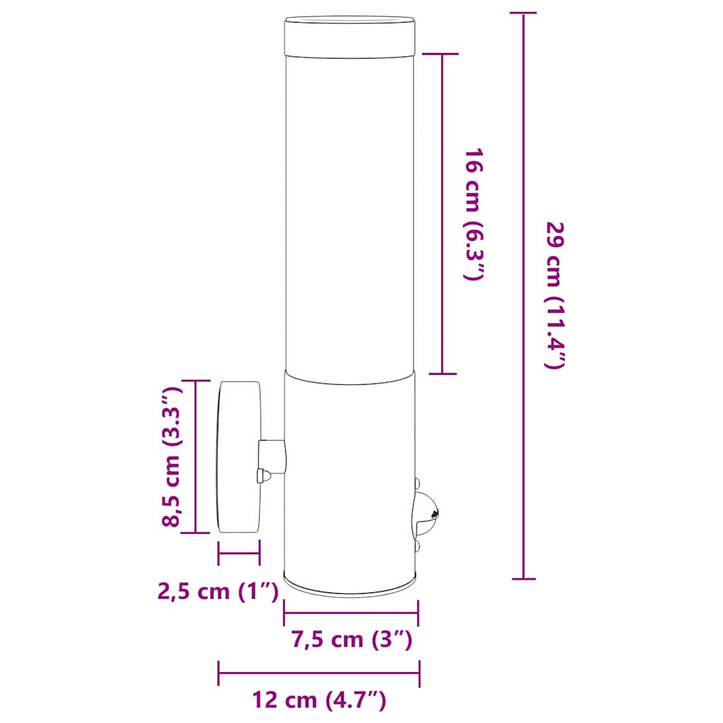 Outdoor Wall Lamp Silver 12 x 8.5 x 29 cm Stainless Steel and Plastic