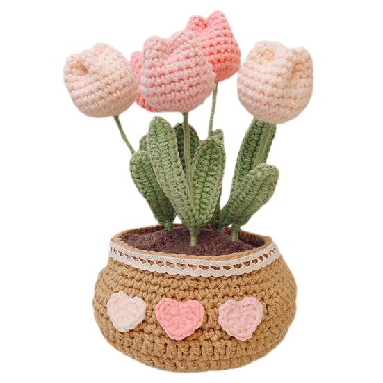 1 Set Vibrant Color Simulation Flower Creative DIY Crochet Kit Tulip Potted Crochet Material Bag