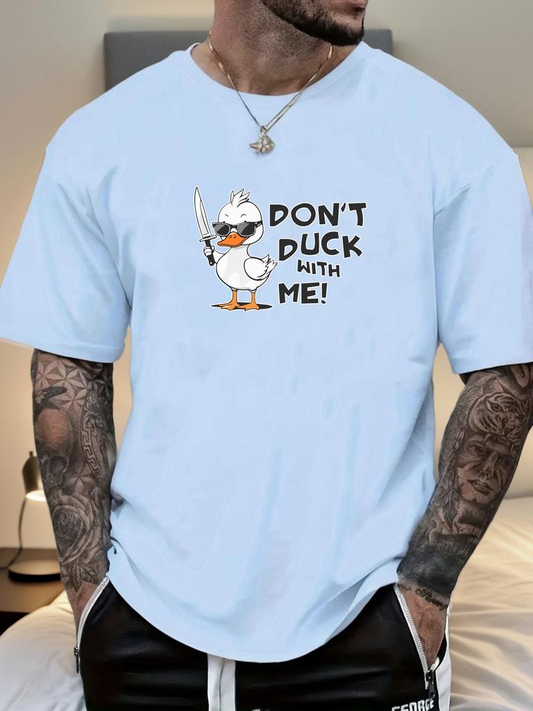 Мужская хлопковая футболка с принтом утки DONT DUCK WITH ME, короткий рукав, свободный крой, мягкая, дышащая, классическая, повседневная, для ежедневной носки, модный топ