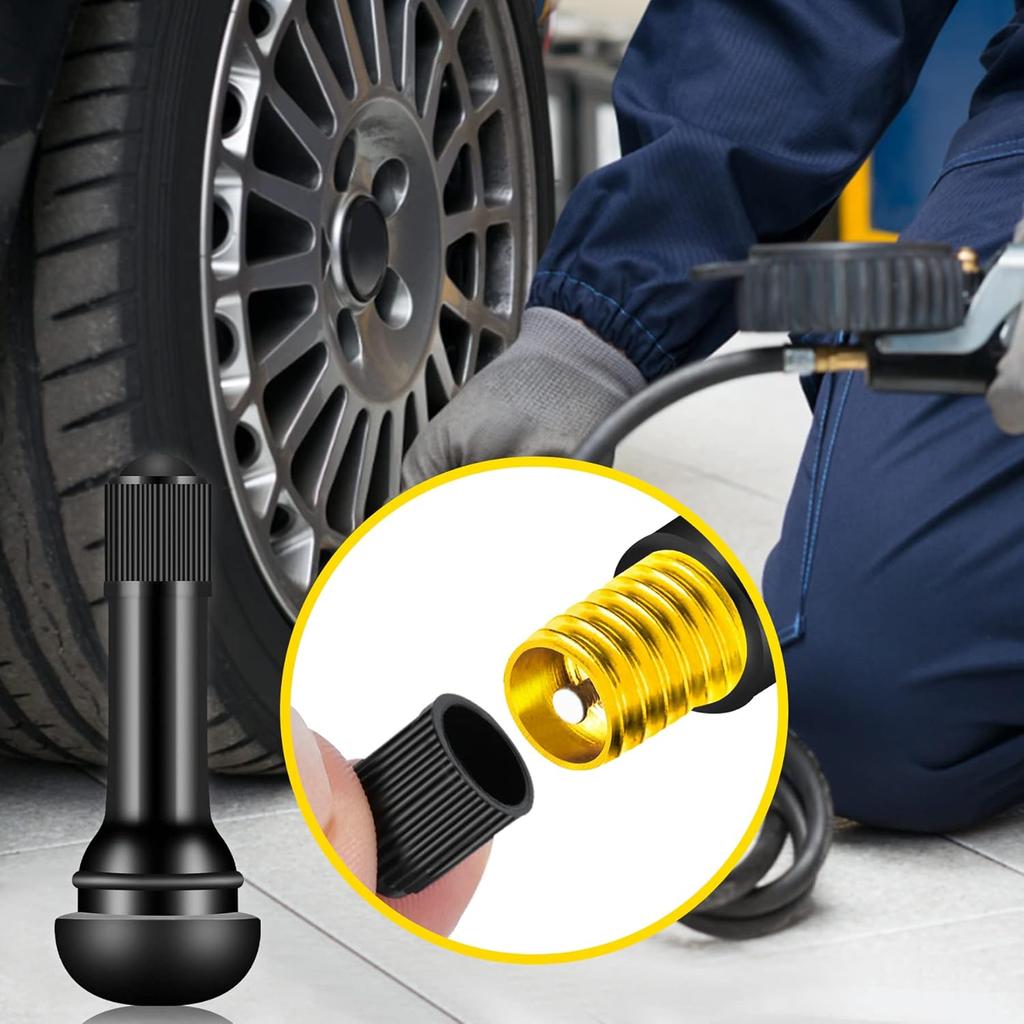 100 штук TR412 TR413 TR414 Штоки вентилей шин Резиновые Черные Вставляемые резиновые вентили, Бескамерные штоки вентилей Подходят для отверстий в диске 0,453 дюйма На стандартных