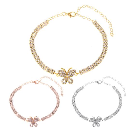 Женский браслет на щиколотку, двухслойный, блестящий, со стразами, регулируемая длина, украшение на щиколотку в виде бабочки, ювелирное изделие для вечеринки, пляжа, ежедневного подарка на день рождения