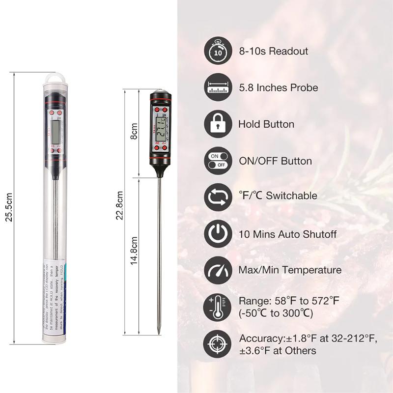 LMETJMA Stainless Steel Probe Cooking Thermometer Baking Temperature Food Liquid Paste Oil Temperature Milk Temperature JT-004