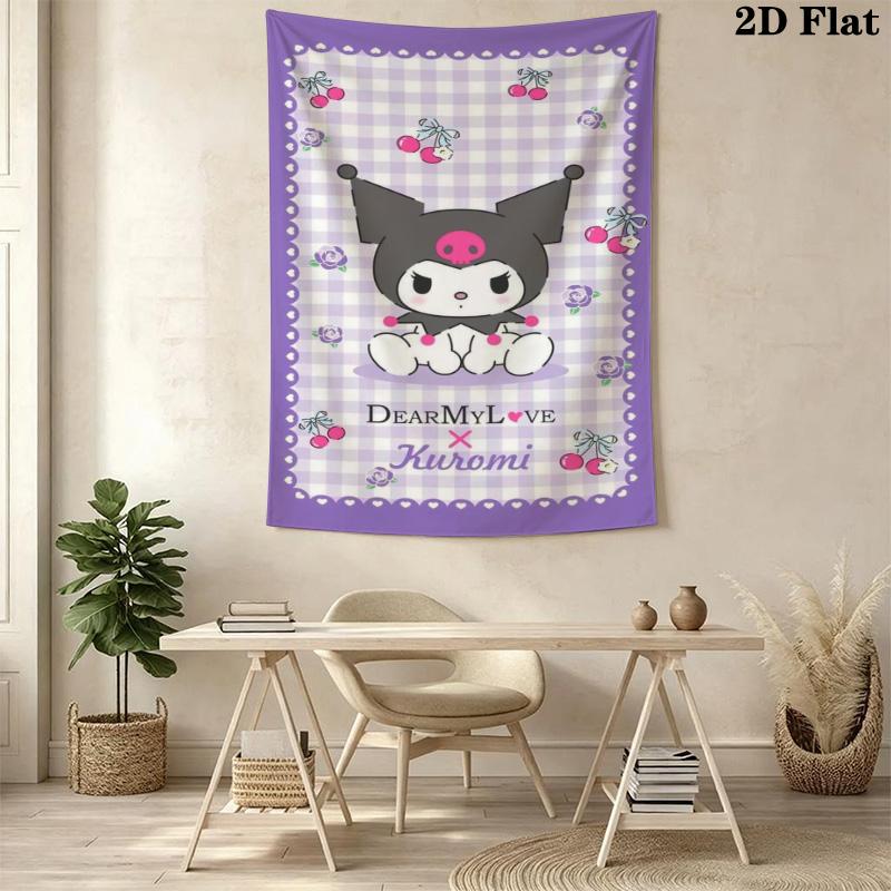 Cherish Love Kuromi'S Sweet Journey Tapestry Background Cloth Fashion Print Work Of Art Christmas Gift Background Wall Hanging Cloth