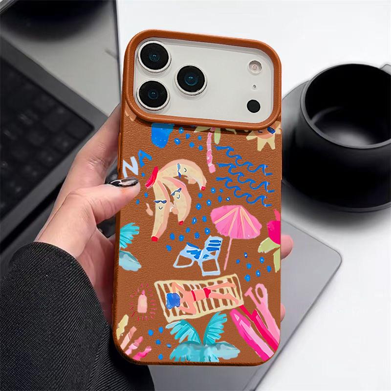 Для iPhone 17 Pro Max Чехол Роскошный Мультяшный Пейзаж для Отпуска Кожаная Текстура Силиконовая Крышка Для iPhone 16 Pro Max 15 14 13 12 11 16E Air
