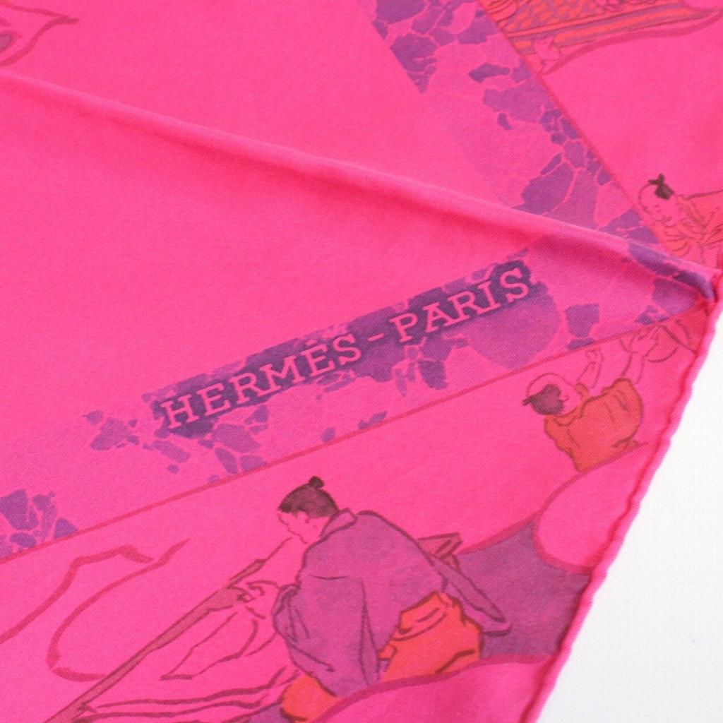 [Б/У] Шарф HERMES Carre 90, шелк, рисунок "Ремесленники Hermes", окрашенный методом погружения, розовый, 100% [Магазин Ioki]