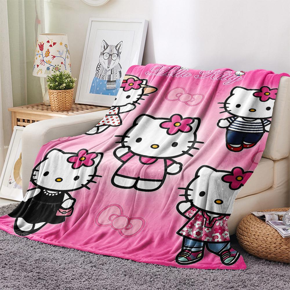 1 шт. Фланелевое одеяло с милым принтом Hello Kitty, Высокое качество, Для всех сезонов, Декор для дома, Тепло и уют, Идеально для рождественских подарков