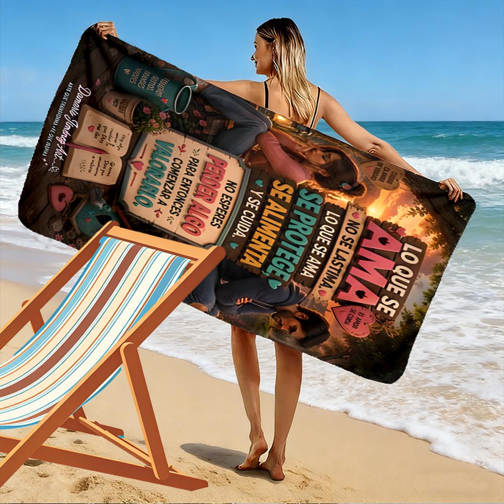 Romantic Illustrated Design with Quotes Beach towel quick-drying for travel outdoor sports jogging beach and swimming