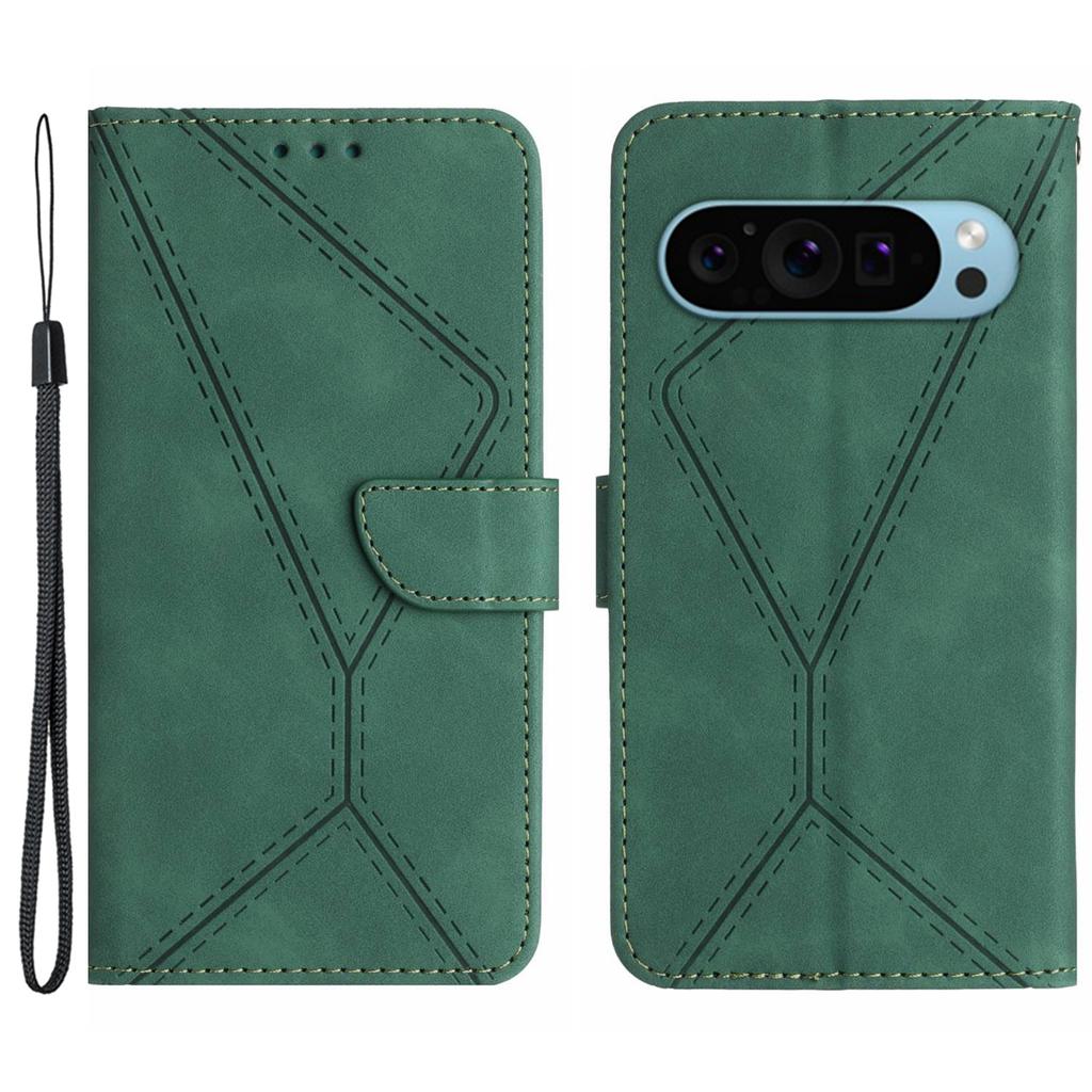 HT05 For Google Pixel 9/Pixel 9 Pro Case PU Leather Wallet Phone Cover Lines Imprinted