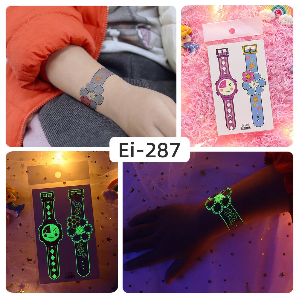 Rikalong Waterproof Luminous Cartoon Tattoo Stickers for Kids - Glow-in-the-Dark Watch Design