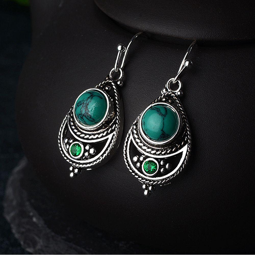 Винтажные модные ювелирные изделия, висячие серьги из натурального драгоценного камня с бирюзой, серебро 925 пробы