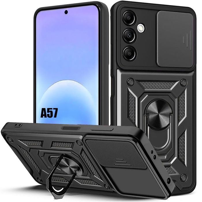 Coque pour Samsung Galaxy A57 5G, Antichoc Rigide avec Anneau et Protection Caméra - Noir