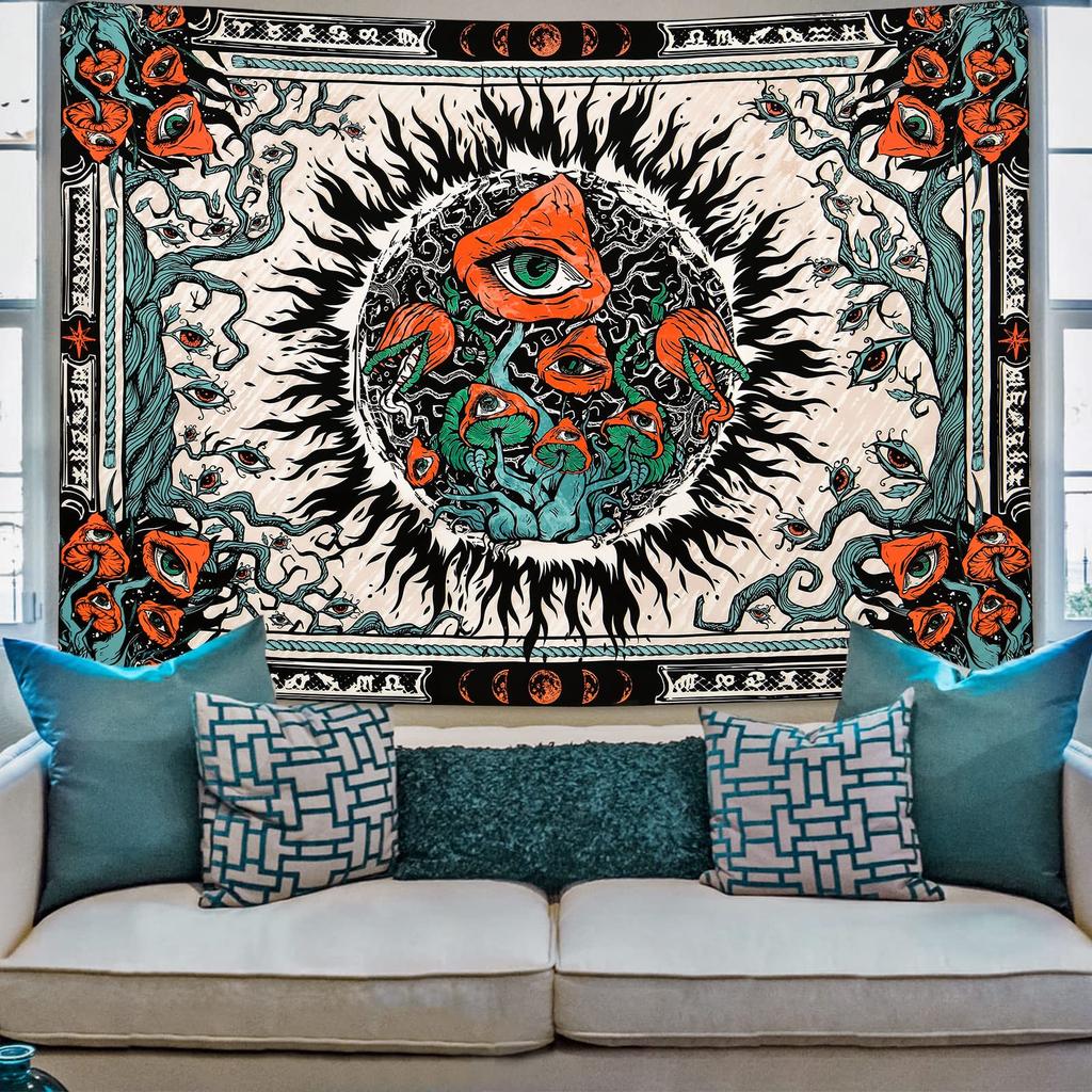 Bohemian Tapestry Psychedelic Eye-Burning Sun Mushroom Wall Hanging Perfect Hanging Decor for Bedrooms & Dorm