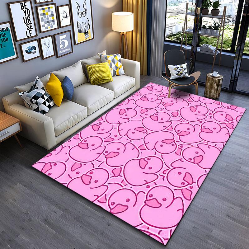 Pink Cartoon Duck Pattern Carpet suitable as a non-slip mat for the living room or bedroom sofa