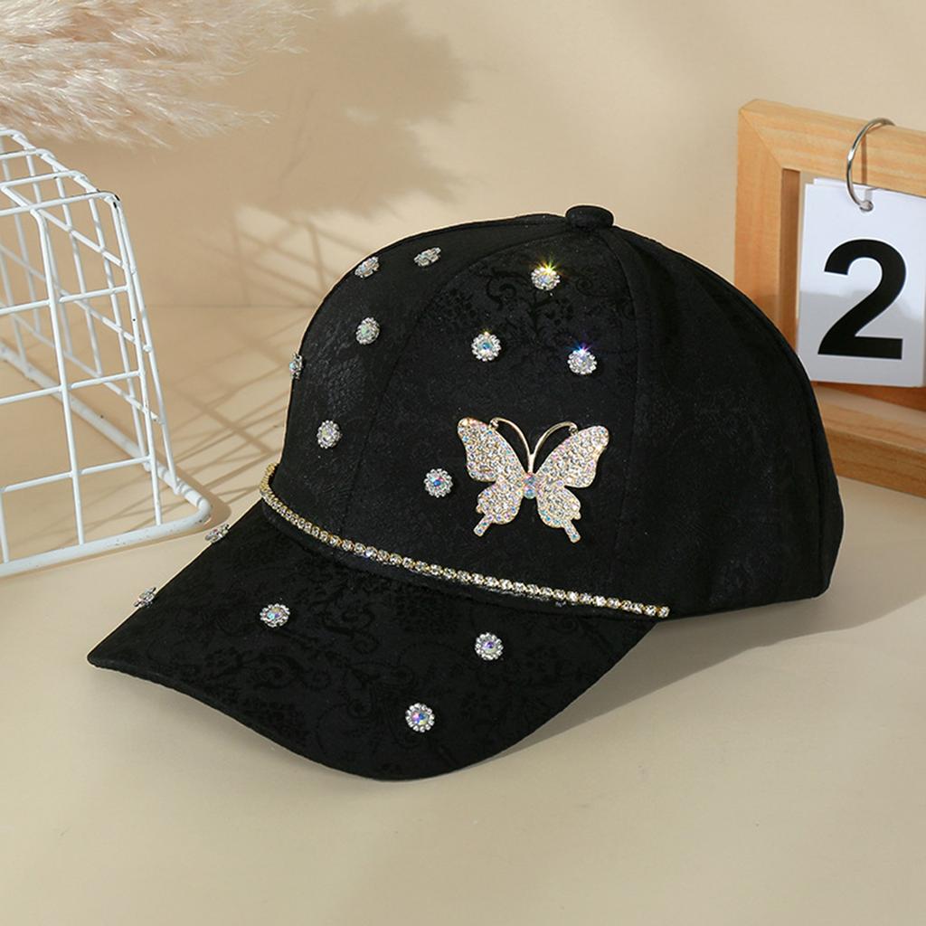Summer Jacquard Baseball Hat for Women, Bling Rhinestone Butterfly Ornament Cap, Adjustable Sun‑Protection Casual Travel Visor Hat