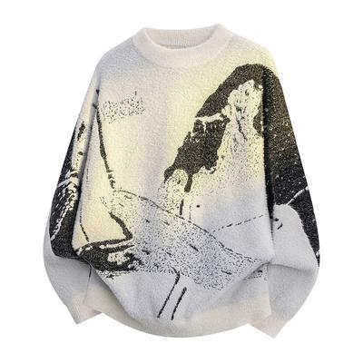 Пуловеры С длинными рукавами Свитера Унисекс Свитер Весна Осень Цветочный узор Текстура Круглый вырез Колорблок Вязаный Базовый Ретро Шерстяной Свитер