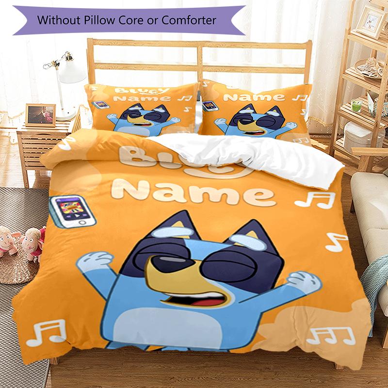 3pcs Custom Name Bluey Bedding Set Duvet Cover Closure Includes 1 Duvet Cover & 2 Pillowcases, Soft and Comfortable for All Seasons.