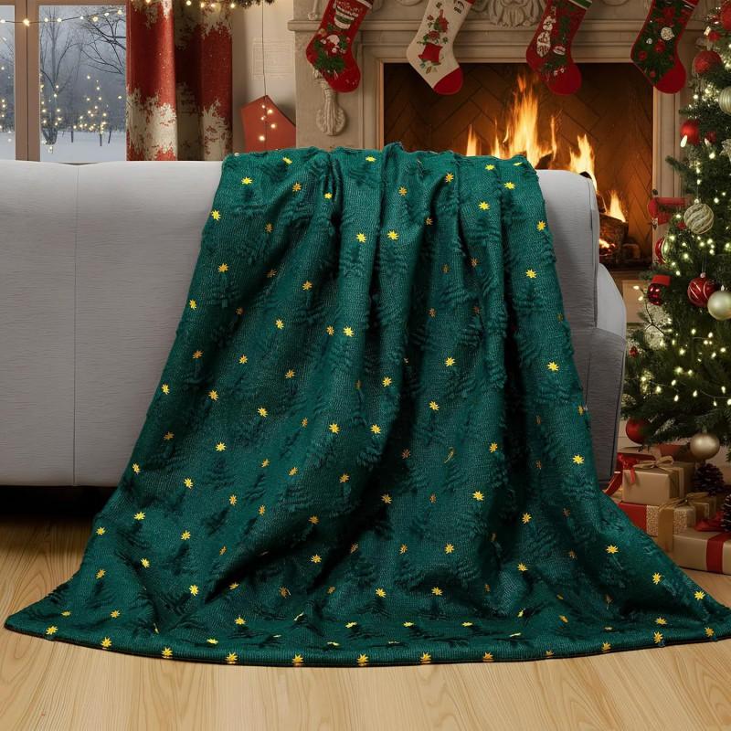 Christmas Tree 3D Embroidered Plush Blanket PV Fleece Throw Winter