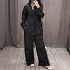 Women's 2 Piece Set Fashion Office Lady Cotton Linen Long-sleeve Casual Loose Wide-leg Pants Suit Spring Autumn Women Sets