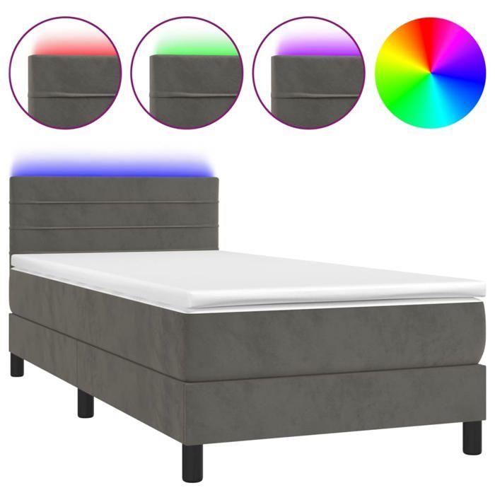 Maison Exclusive - Sommier à lattes de lit et matelas et LED Gris foncé 90x200 cm