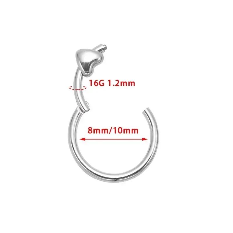 ASTM F136 Титановый Кликер-Сердце Пирсинг Септума 16G Пирсинг Уха Дейс Хеликс Новые Кольца в Нос Анодированные Украшения для Тела