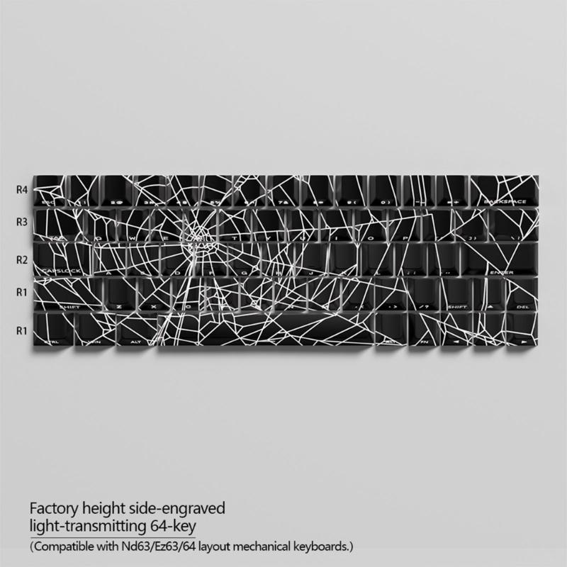 Полупрозрачные кейкапы 64/74 клавиши с боковой печатью «Паутина», просвечивающие при подсветке, для клавиатур 60 61 63 64 65 67 68