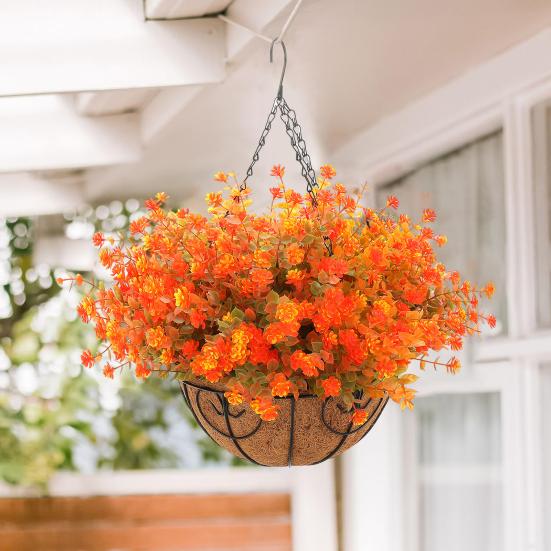 Осенняя подвесная корзина с искусственными цветами, устойчивая к УФ-лучам, для улицы, сада, двора