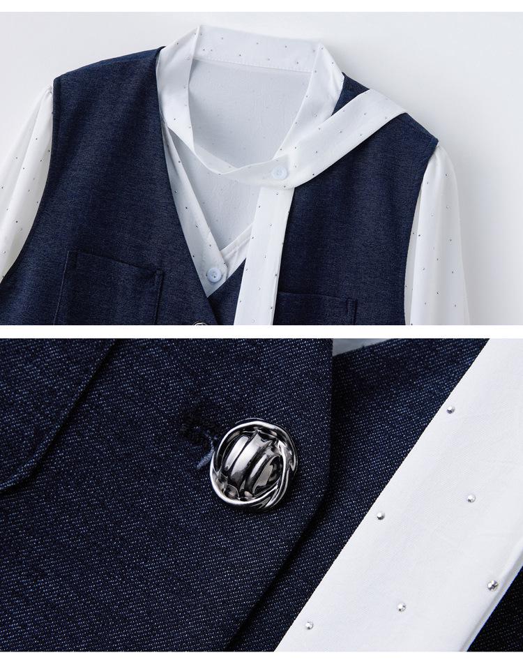 Женский модный костюм Весна 2025: Стильный комплект: рубашка, джинсовый жилет и брюки широкого кроя YF2551