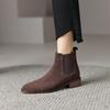 Cow Suede Autumn Winter Shoes Round Toe Big Size Thick Med Heels Slip On Chelsea Boots Women Ankle Boots