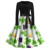 Women's Fashion Round Neck Casual Slim St Patrick's Day Printed Long Sleeve Dresses