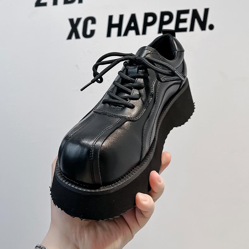 Mickey Big Head Derby Shoes Men's Tide Thick Sole Heightened Dark Advanced Sense Muffin Versatile Casual Leather Shoes 20243-E