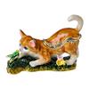 Cat Trinket Box, Small Animal Figurine, Gold Plated Crystal Enamel Jewelry, Animal Home Decor, Gift for Cat Lovers