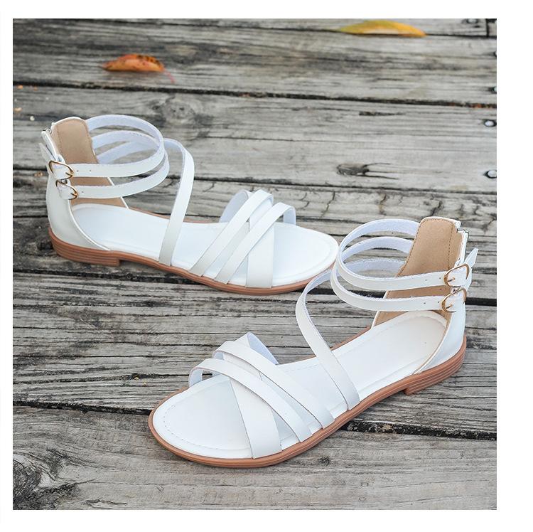 Внешняя торговля 2024 летние новые европейские и американские женские римские сандалии большого размера с плоской подошвой и круглой головкой сзади на молнии