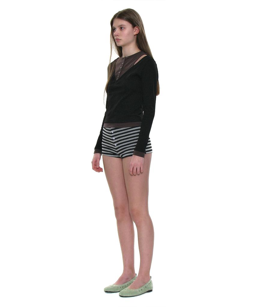 PARTIMENTO WOMEN All-In-One Layered Combination Long Sleeve Tee_Black