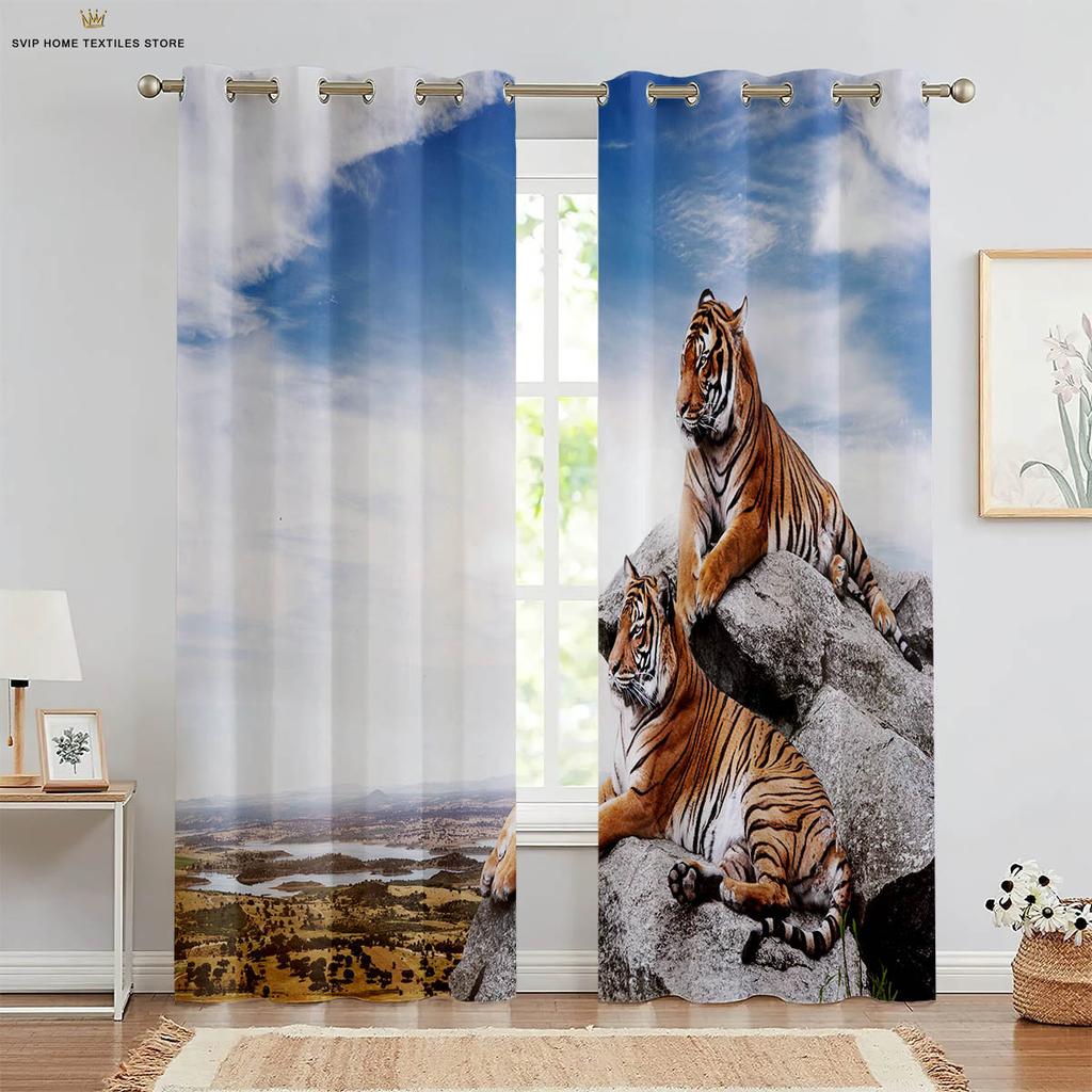 Шторы с изображением лесных животных, тигр, лев, подходят для спальни, гостиной, кабинета, детской комнаты, 2 шт.