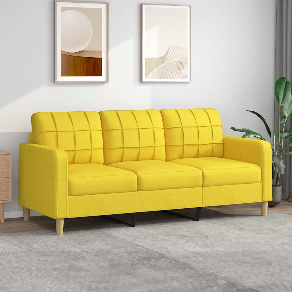 3 Seater Sofa Light Yellow 180 cm Fabric