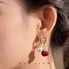 [Fulu Shuangquan] Micro-inlaid Zircon Pearl Gourd Ear Buckle Exquisite Light Luxury High-end Earrings Red Festive Earrings