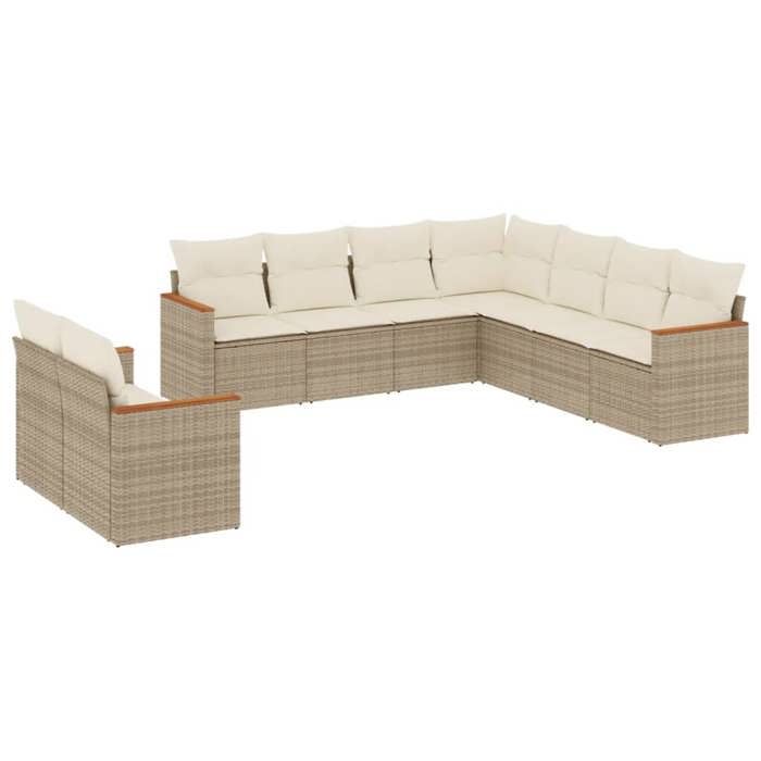 VidaXL Salon de Jardin avec Coussins 9 pcs, Canapés de Terrasse, Ensemble de Meubles de Patio, Mobilier d'Extérieur, Beige 3226100
