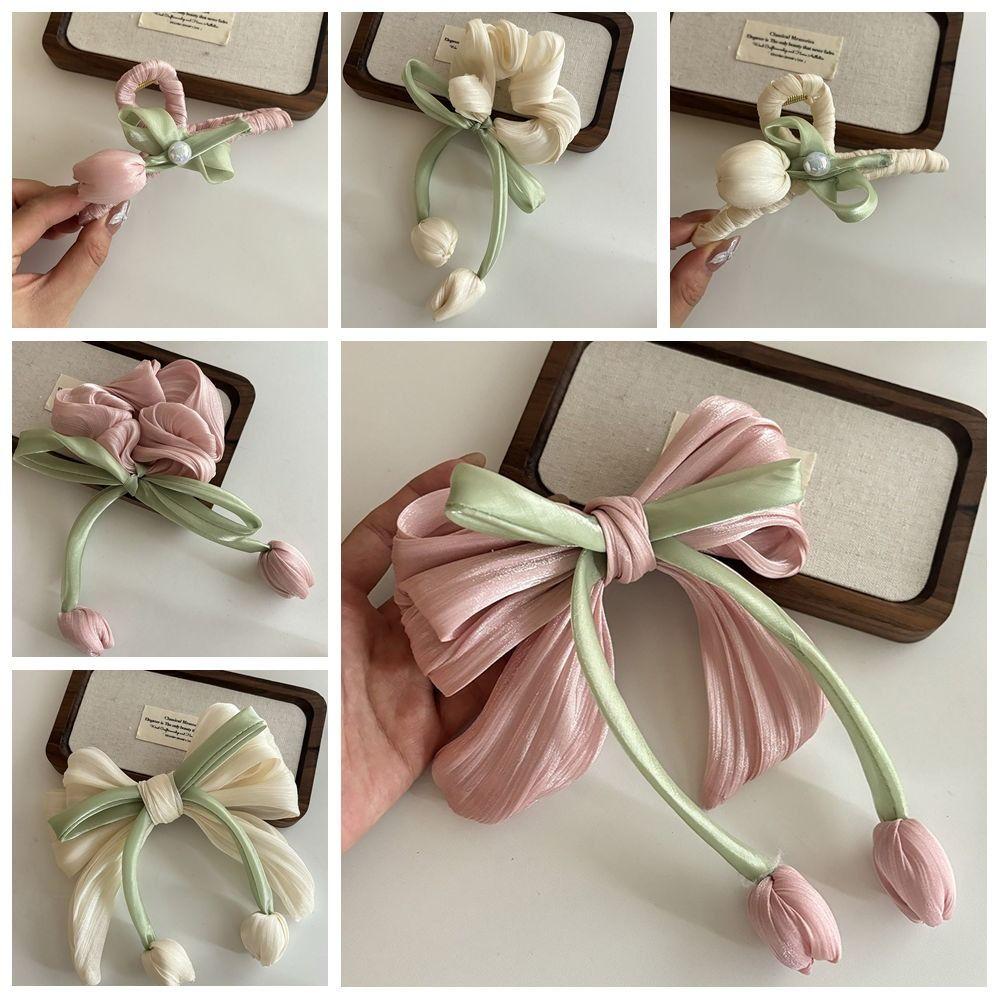Cloth Tulip Ribbon Hair Ring Hair Tie Flower Hair Claw Exquisite Bowknot Hair Clip Girl