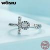 WOSTU Real 925 Sterling Silver Ankh Egyptian Cross Opening Rings for Women Retro Vine Sizeable Rings Best Birthday Jewelry Gift
