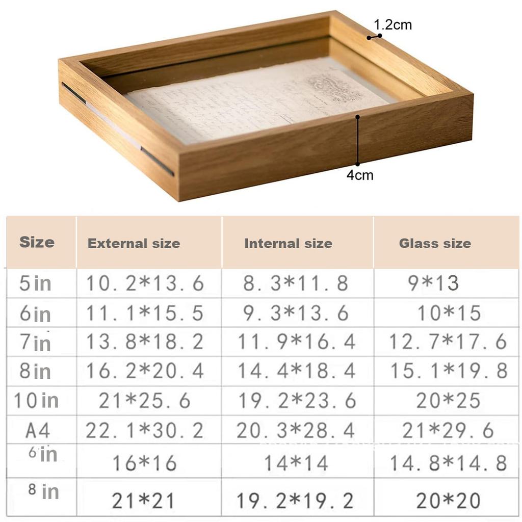 Natural Wood Dried Flower Leaf Specimen Frame 5 Inch Double Glass Photo Display Desktop Decor
