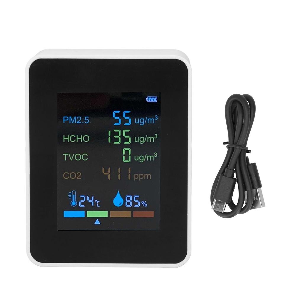 Многофункциональный измеритель CO2 6 в 1 Монитор качества Температура PM2.5 TVOC Детектор HCHO USB-зарядка