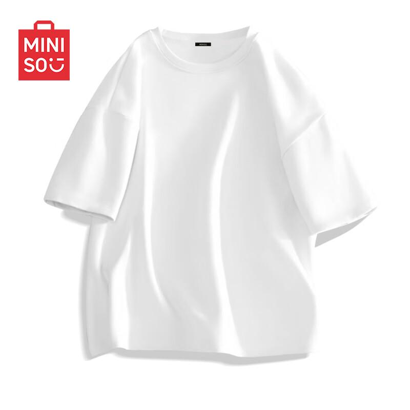 MINISO Унисекс Однотонная футболка с коротким рукавом Свободный крой 100% Хлопок