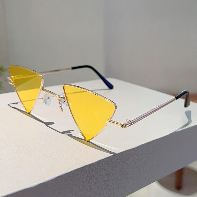 Винтажные треугольные солнцезащитные очки Новые в ретро металлической оправе Уличные повседневные очки Женские Дизайн люксового бренда Декор Солнцезащитные очки