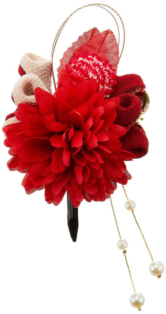 Wakomono Komon Kobo Unifie Futakoshi Chirimen Japanese Pattern Flower Corsage Clip Cherry X (1024-5) Tsumami-zaiku [Maple Blossom/Red Red]