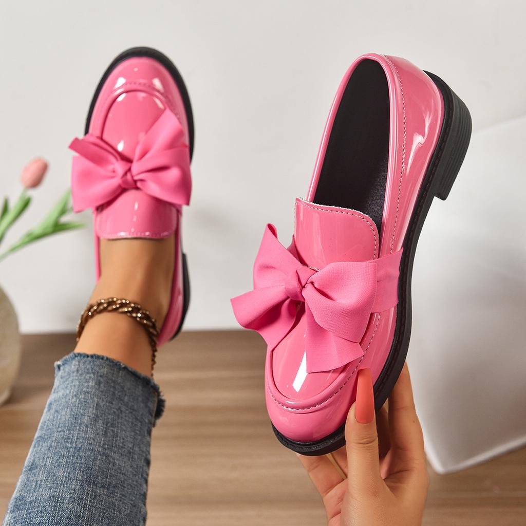 British Style Small Leather Shoes 2025 Spring and Autumn New Versatile Flat-soled Women's Shoes Solid Color Bow Shoes Thick Heel Loafers Women